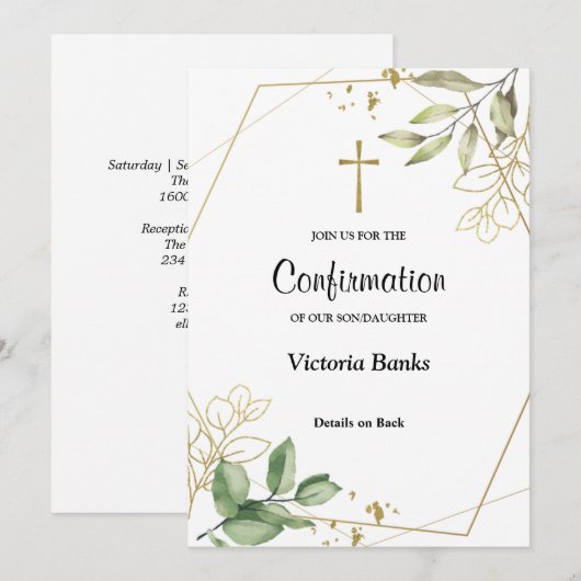 Greenery Gold Confirmation Kaart (Voorkant / Achterkant)