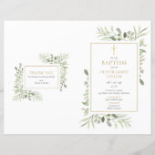 Greenery Gold Cross Baptism Christening Program (Voorkant)