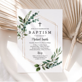 Greenery Gold Cross Baptism Uitnodiging Christenin