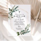 Greenery Gold Cross Baptism Uitnodiging Christenin