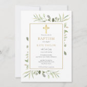 Greenery Gold Cross Baptisme Christening Kaart (Voorkant)