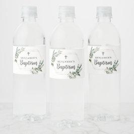 Greenery Gold Cross-Baptisme Water Fles Label Waterfles Etiket