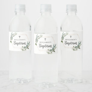 Greenery Gold Cross-Baptisme Water Fles Label Waterfles Etiket
