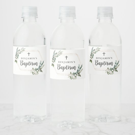 Greenery Gold Cross-Baptisme Water Fles Label Waterfles Etiket (Flessen)