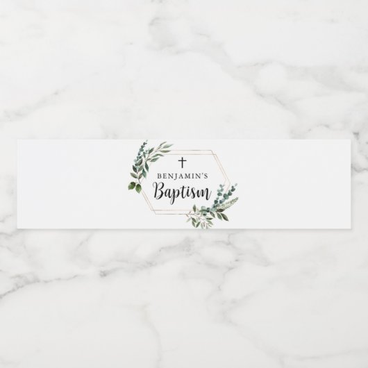 Greenery Gold Cross-Baptisme Water Fles Label Waterfles Etiket (Enkel label)