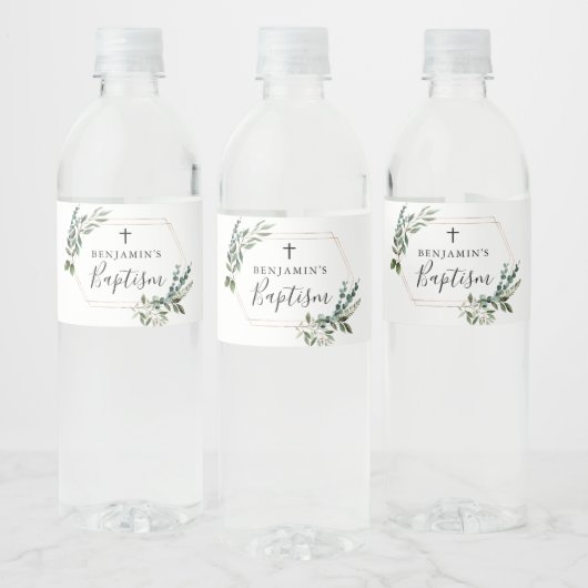 Greenery Gold Cross-Baptisme Water Fles Label Waterfles Etiket (Flessen)