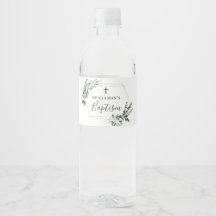 Greenery Gold Cross-Baptisme Water Fles Label