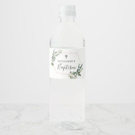 Greenery Gold Cross-Baptisme Water Fles Label Waterfles Etiket