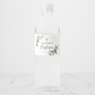 Greenery Gold Cross-Baptisme Water Fles Label Waterfles Etiket