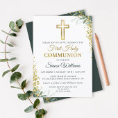 Greenery Gold Cross Glitter First Heilige Communie Kaart