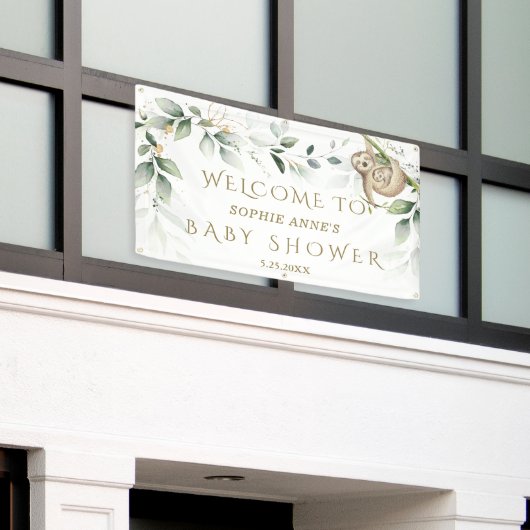 Greenery Gold Cute Slot Baby shower Welkomstteken Spandoek (Buitenkant Gebouw)