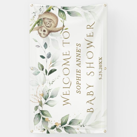 Greenery Gold Cute Slot Baby shower Welkomstteken Spandoek (Verticaal)