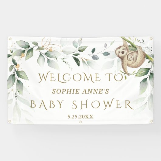 Greenery Gold Cute Slot Baby shower Welkomstteken Spandoek (Horizontaal)