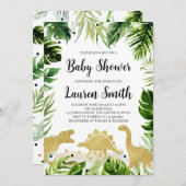 Greenery Gold Dinosaur Baby shower Kaart (Voorkant / Achterkant)