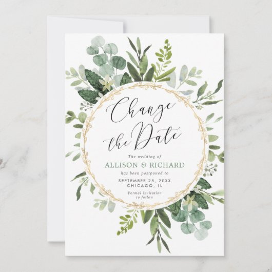 Greenery gold elegant modern Change the date Kaart (Voorkant)