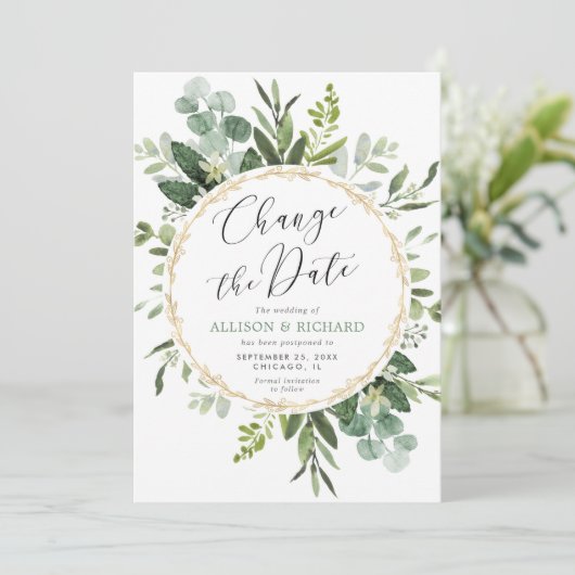Greenery gold elegant modern Change the date Kaart (Staand voorkant)