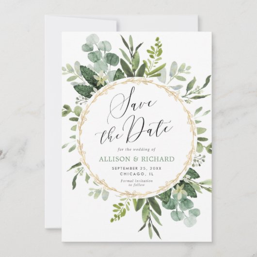Greenery Gold elegant modern Save the Date Kaart (Voorkant)