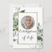 Greenery Gold Elegant Photo Celebration of Life Kaart (Achterkant)