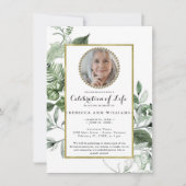 Greenery Gold Elegant Photo Celebration of Life Kaart (Voorkant)