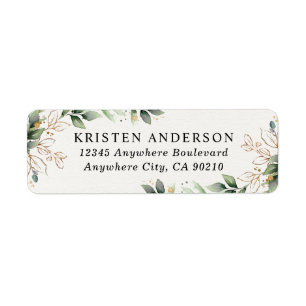 Greenery Gold Elegant Waterverf Boho Leaf Adres Etiket