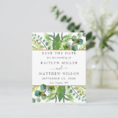 Greenery & Gold Elegant Wedding Save the Date Aankondigingskaart (Staand voorkant)