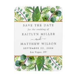 Greenery & Gold Elegant Wedding Save the Date Magneet