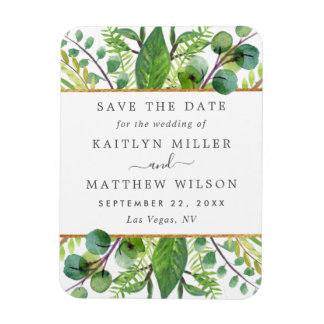 Greenery & Gold Elegant Wedding Save the Date Magneet