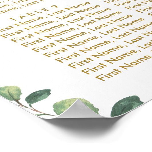 Greenery Gold Elephant Baptism Seating Chart Poster (Hoek)