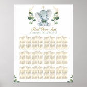 Greenery Gold Elephant Baptism Seating Chart Poster (Voorkant)