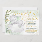 Greenery Gold Elephant Moon Stars Baby shower Kaart (Voorkant)