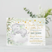 Greenery Gold Elephant Moon Stars Baby shower Kaart (Staand voorkant)
