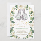 Greenery Gold Elephant Twins Neutraal Baby shower Kaart (Voorkant)