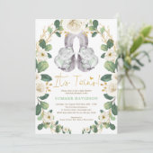 Greenery Gold Elephant Twins Neutraal Baby shower Kaart (Staand voorkant)