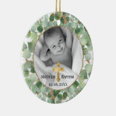 Greenery Gold Eucalyptus Baby Baptisme Foto Keramisch Ornament (Rechts)