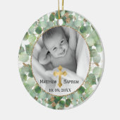 Greenery Gold Eucalyptus Baby Baptisme Foto Keramisch Ornament (Links)
