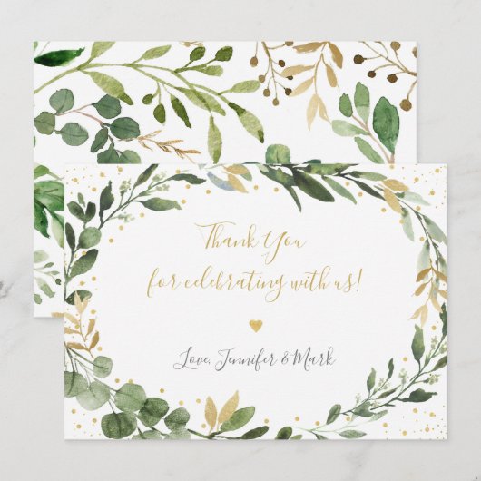 Greenery Gold Eucalyptus Baby shower Bedankkaart (Voorkant / Achterkant)