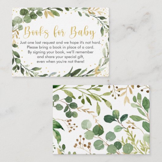 Greenery Gold Eucalyptus Baby shower Boekaanvraag Informatiekaartje (Voorkant / Achterkant)