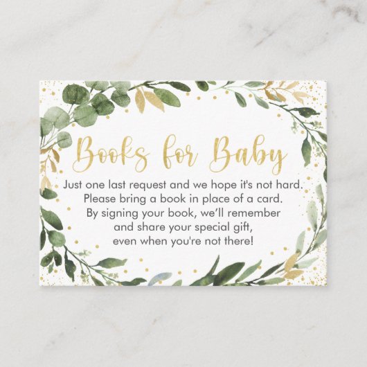 Greenery Gold Eucalyptus Baby shower Boekaanvraag Informatiekaartje (Voorkant)