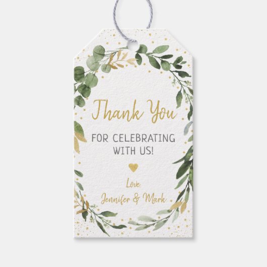 Greenery Gold Eucalyptus Baby shower Cadeaulabel (Voorkant)