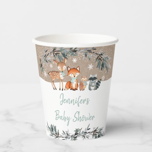 Greenery Gold Eucalyptus Baby shower Cups Papieren Bekers (Voorkant)