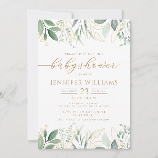Greenery Gold Eucalyptus Baby shower Kaart (Voorkant)