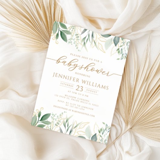 Greenery Gold Eucalyptus Baby shower Kaart