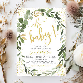 Greenery & Gold Eucalyptus Baby shower Kaart