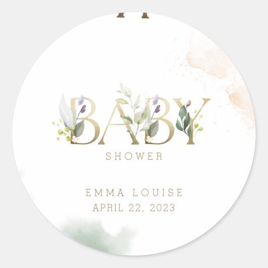Greenery Gold Eucalyptus Baby shower Ronde Sticker (Voorkant)