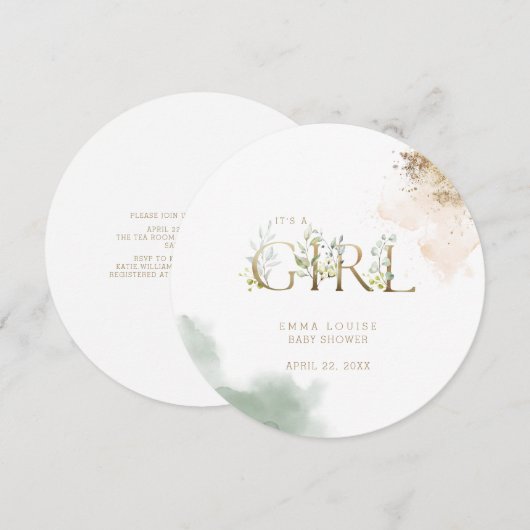 Greenery Gold Eucalyptus Het is een meisje Baby sh Kaart (Voorkant / Achterkant)