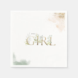 Greenery Gold Eucalyptus Het is een meisje Baby sh Servet