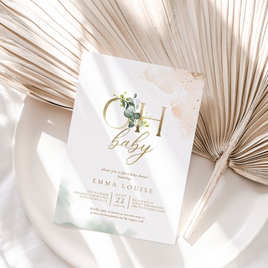 Greenery Gold Eucalyptus Oh Baby shower Kaart