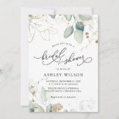 Greenery Gold Eucalyptus Rustic Vrijgezellenfeest Kaart (Voorkant)