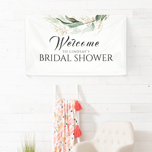 Greenery Gold Eucalyptus Vrijgezellenfeest Welkom Spandoek (Insitu)