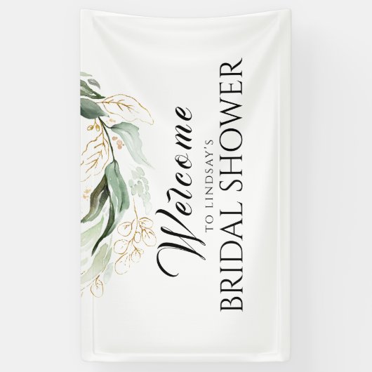 Greenery Gold Eucalyptus Vrijgezellenfeest Welkom Spandoek (Verticaal)